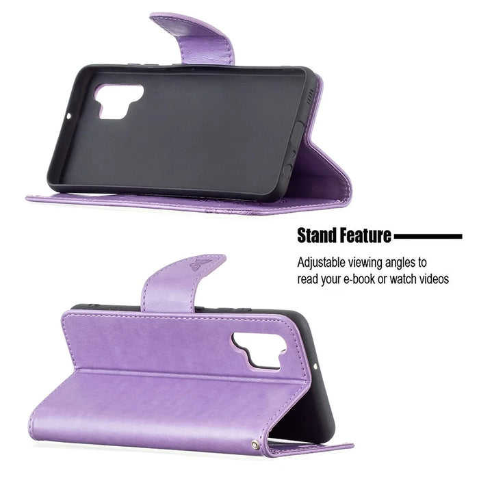 Imprint Butterfly Leather Wallet Case for Samsung Galaxy A32 4G (EU Version) - Purple - 2