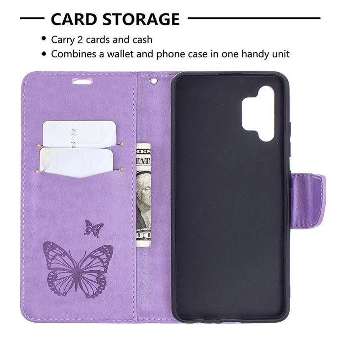 Imprint Butterfly Leather Wallet Case for Samsung Galaxy A32 4G (EU Version) - Purple - 3