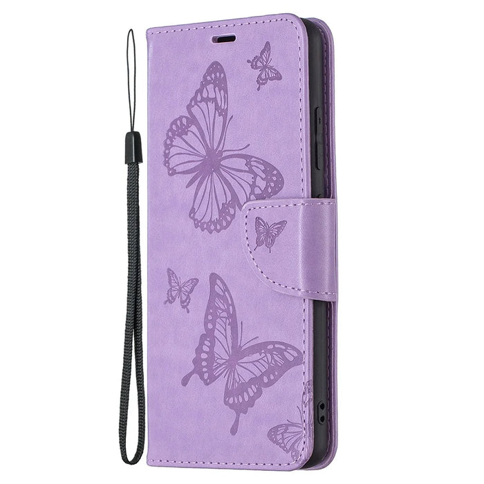 Imprint Butterfly Leather Wallet Case for Samsung Galaxy A32 4G (EU Version) - Purple - 4