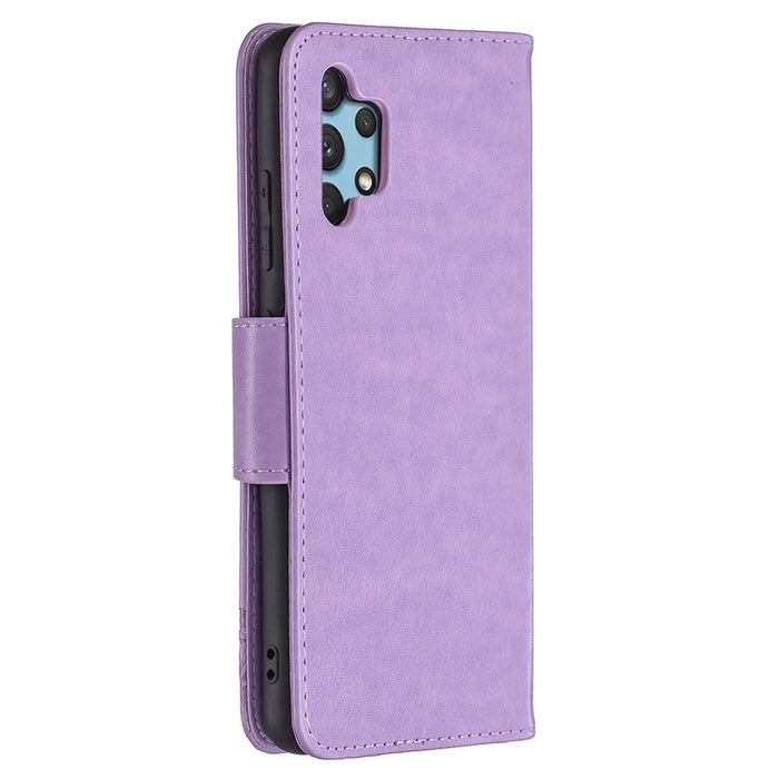 Imprint Butterfly Leather Wallet Case for Samsung Galaxy A32 4G (EU Version) - Purple - 5