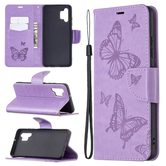 Imprint Butterfly Leather Wallet Case for Samsung Galaxy A32 4G (EU Version) - Purple - 6