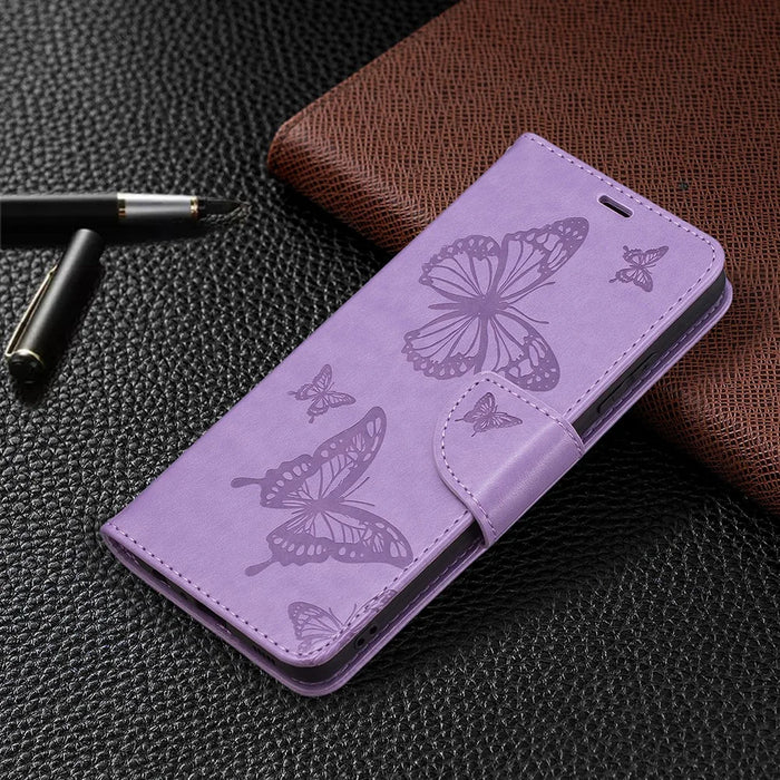 Imprint Butterfly Leather Wallet Case for Samsung Galaxy A32 4G (EU Version) - Purple - 7