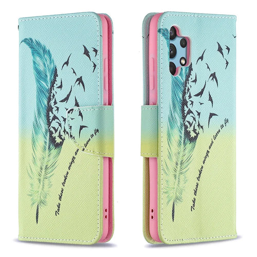 Pattern Printing Leather Wallet Shell Case for Samsung Galaxy A32 4G (EU Version) - Feather Pattern - 1