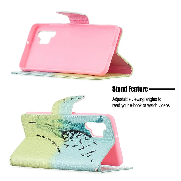 Pattern Printing Leather Wallet Shell Case for Samsung Galaxy A32 4G (EU Version) - Feather Pattern - 2