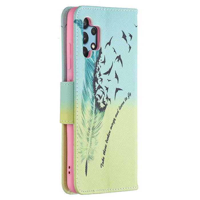 Pattern Printing Leather Wallet Shell Case for Samsung Galaxy A32 4G (EU Version) - Feather Pattern - 5