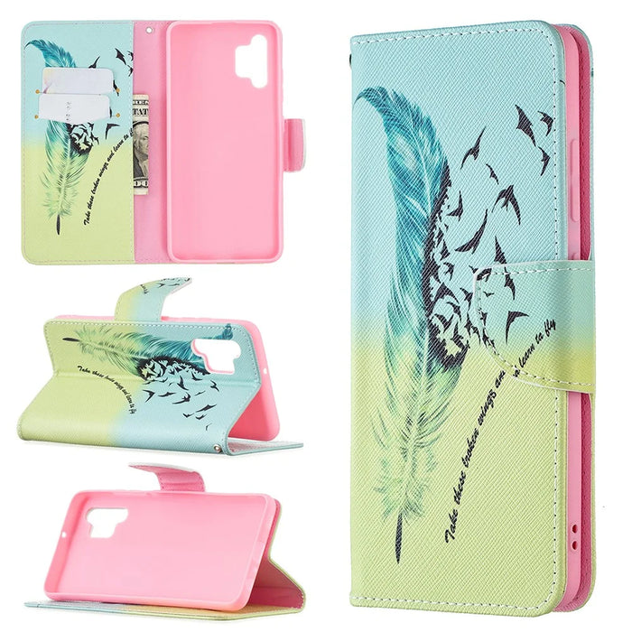 Pattern Printing Leather Wallet Shell Case for Samsung Galaxy A32 4G (EU Version) - Feather Pattern - 6