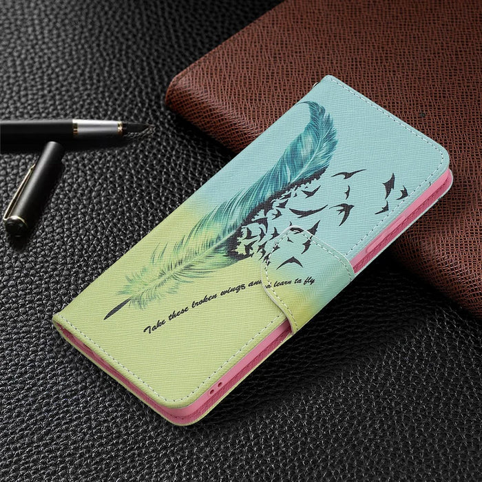 Pattern Printing Leather Wallet Shell Case for Samsung Galaxy A32 4G (EU Version) - Feather Pattern - 7