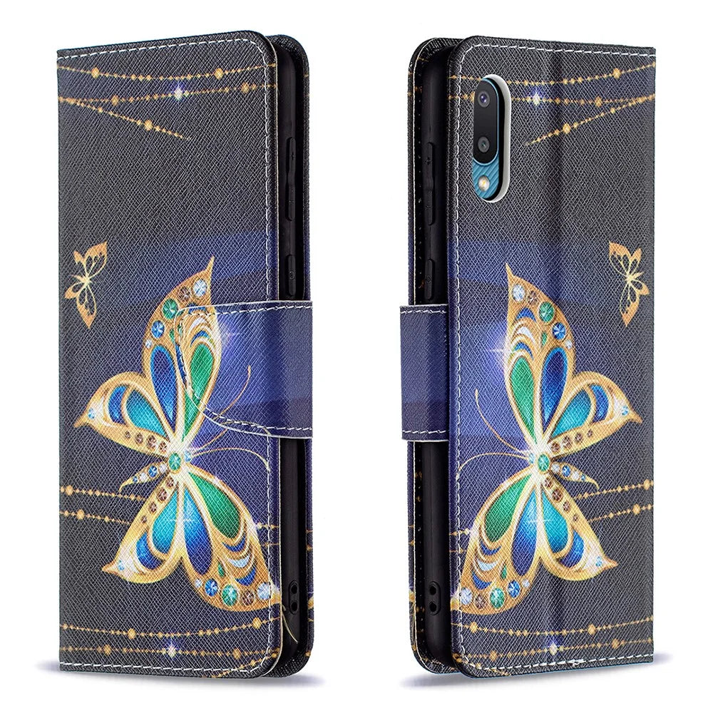 Pattern Printing Leather Wallet Shell Case for Samsung Galaxy A02 - Vivid Butterfly - 1