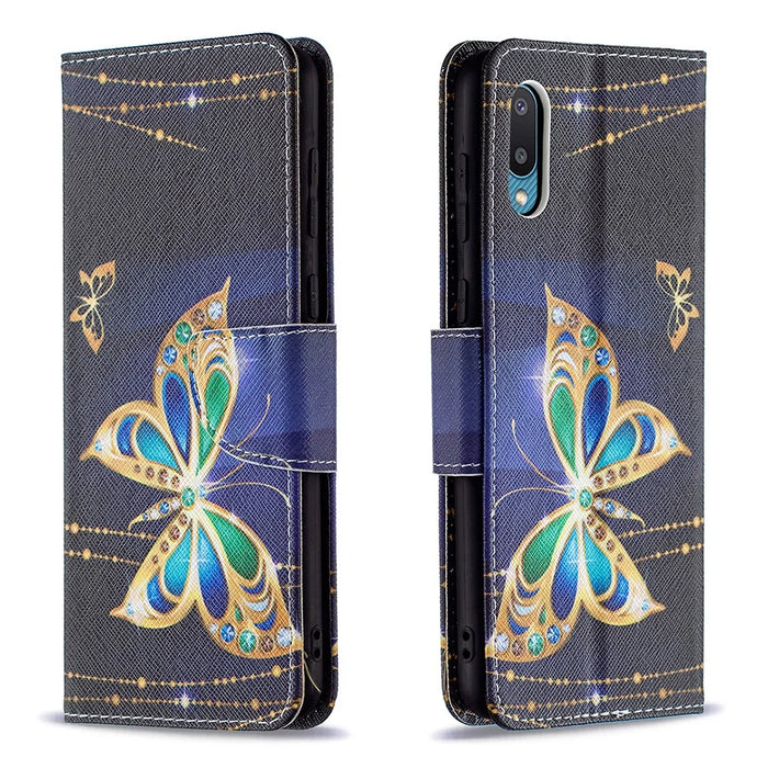 Pattern Printing Leather Wallet Shell Case for Samsung Galaxy A02 - Vivid Butterfly - 1