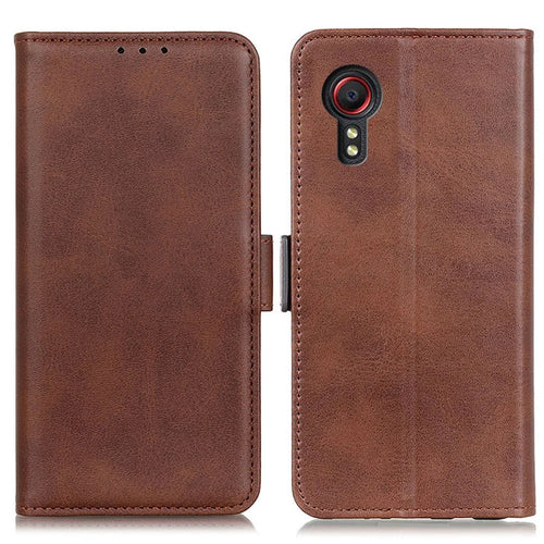 Magnetic Double Clasp Leather Wallet Cover for Samsung Galaxy Xcover 5 - Coffee - 1