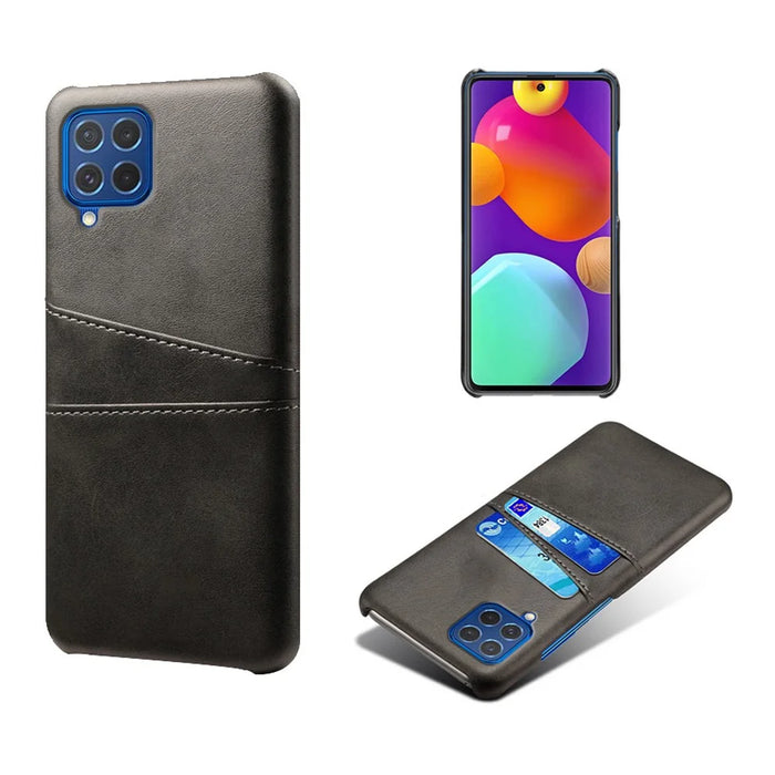 Double Card Slots PU Leather Coated Plastic Case for Samsung Galaxy M62 / F62 - Black - 1