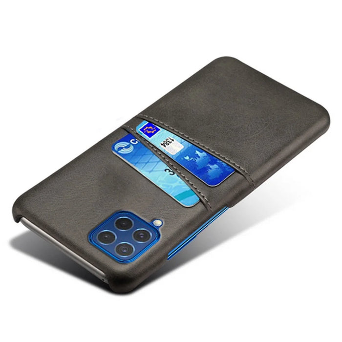 Double Card Slots PU Leather Coated Plastic Case for Samsung Galaxy M62 / F62 - Black - 3