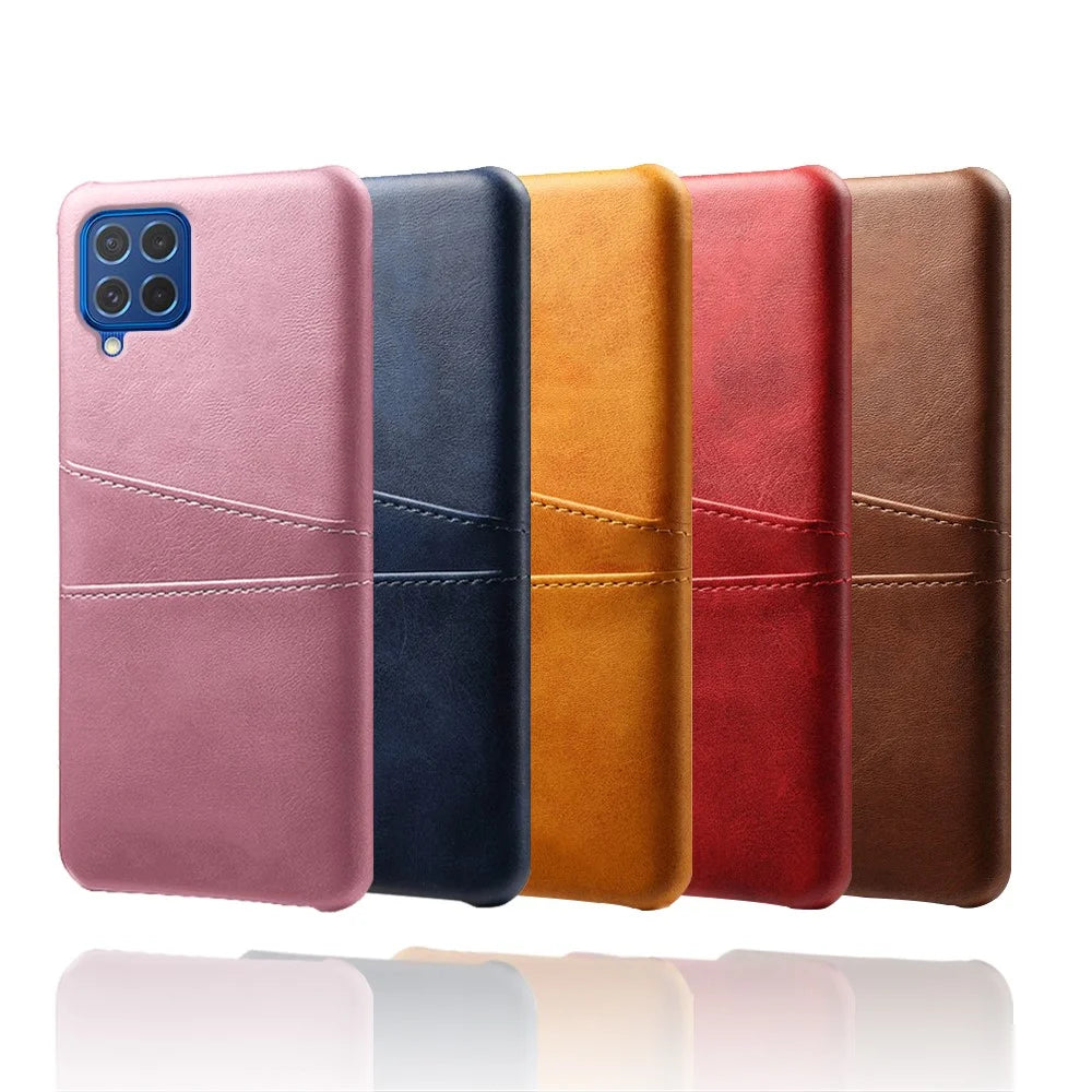 Double Card Slots PU Leather Coated Plastic Case for Samsung Galaxy M62 / F62 - Black - 5