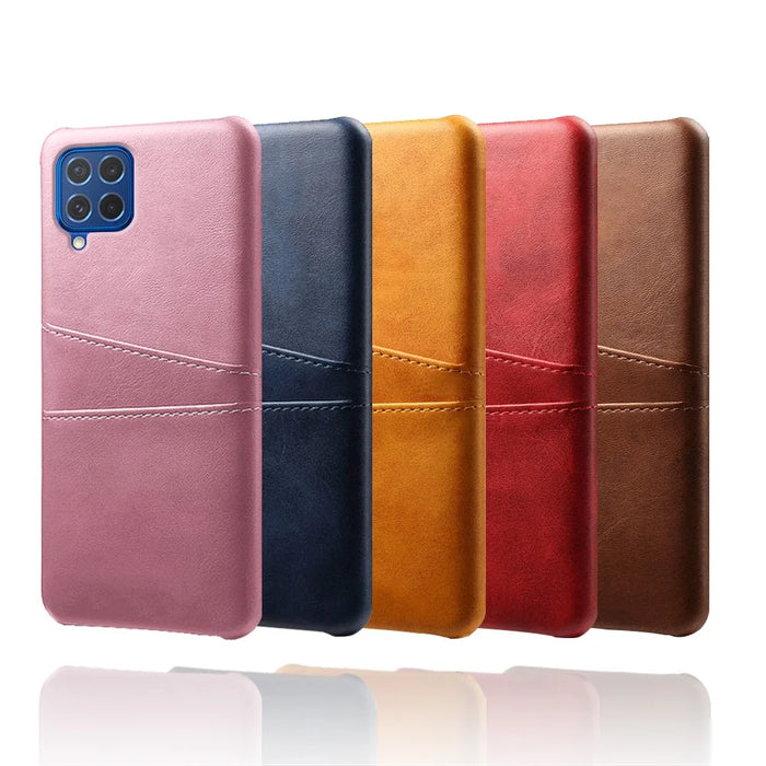 Double Card Slots PU Leather Coated Plastic Case for Samsung Galaxy M62 / F62 - Black - 5