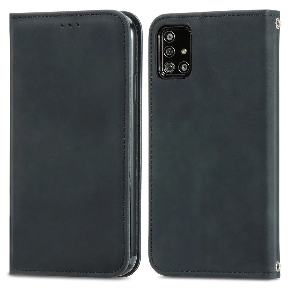 Autp-absorbed Vintage Skin Feeling PU Leather Phone Case for Samsung Galaxy A51 4G SM-A515 - Black - 1