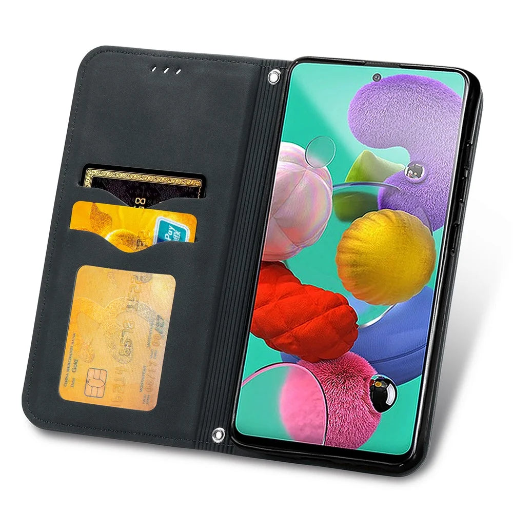 Autp-absorbed Vintage Skin Feeling PU Leather Phone Case for Samsung Galaxy A51 4G SM-A515 - Black - 3