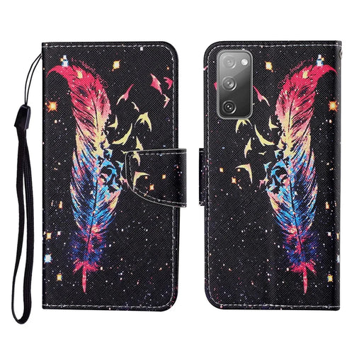 Pattern Printing Wallet Design Phone Cover PU Leather Stand Case with Strap for Samsung Galaxy S20 FE/S20 Fan Edition/S20 FE 5G/S20 Fan Edition 5G/S20 Lite/S20 FE 2022 - Feather - 1
