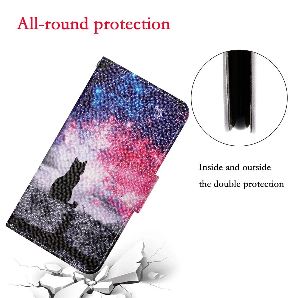 Cross Texture Pattern Printing PU Leather Full Protection Wallet Stand Phone Cover Case for Samsung Galaxy A71 4G SM-A715 - Black Cat - 7