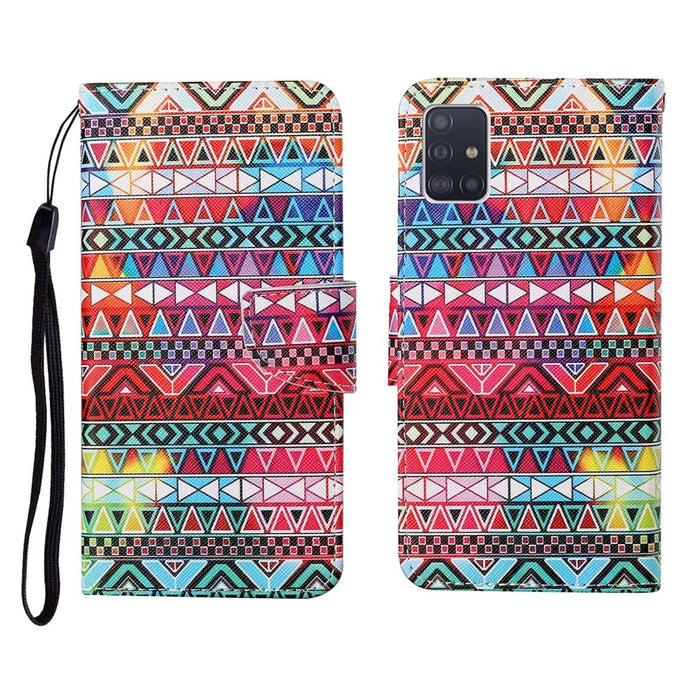 Cross Texture Pattern Printing PU Leather Full Protection Wallet Stand Phone Cover Case for Samsung Galaxy A51 4G SM-A515 - Geometry Pattern - 1