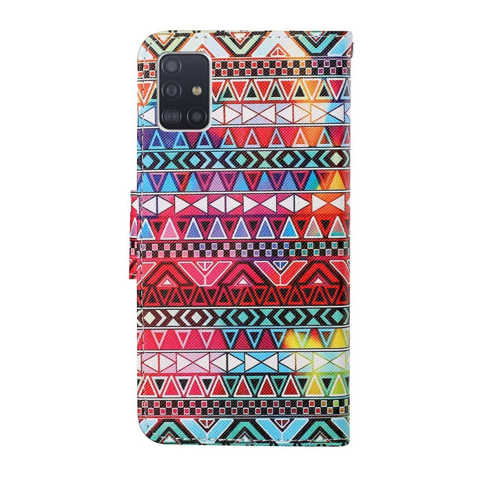 Cross Texture Pattern Printing PU Leather Full Protection Wallet Stand Phone Cover Case for Samsung Galaxy A51 4G SM-A515 - Geometry Pattern - 3