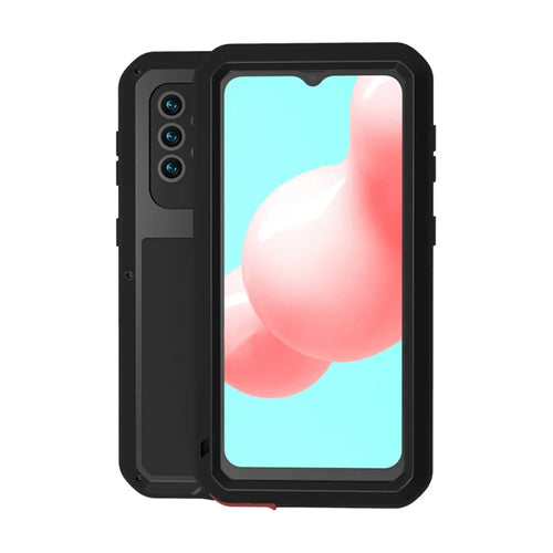 LOVE MEI Shockproof Dropproof Dustproof Powerful Phone Case with Tempered Glass Film for Samsung Galaxy A32 5G / M32 5G - Black - 1