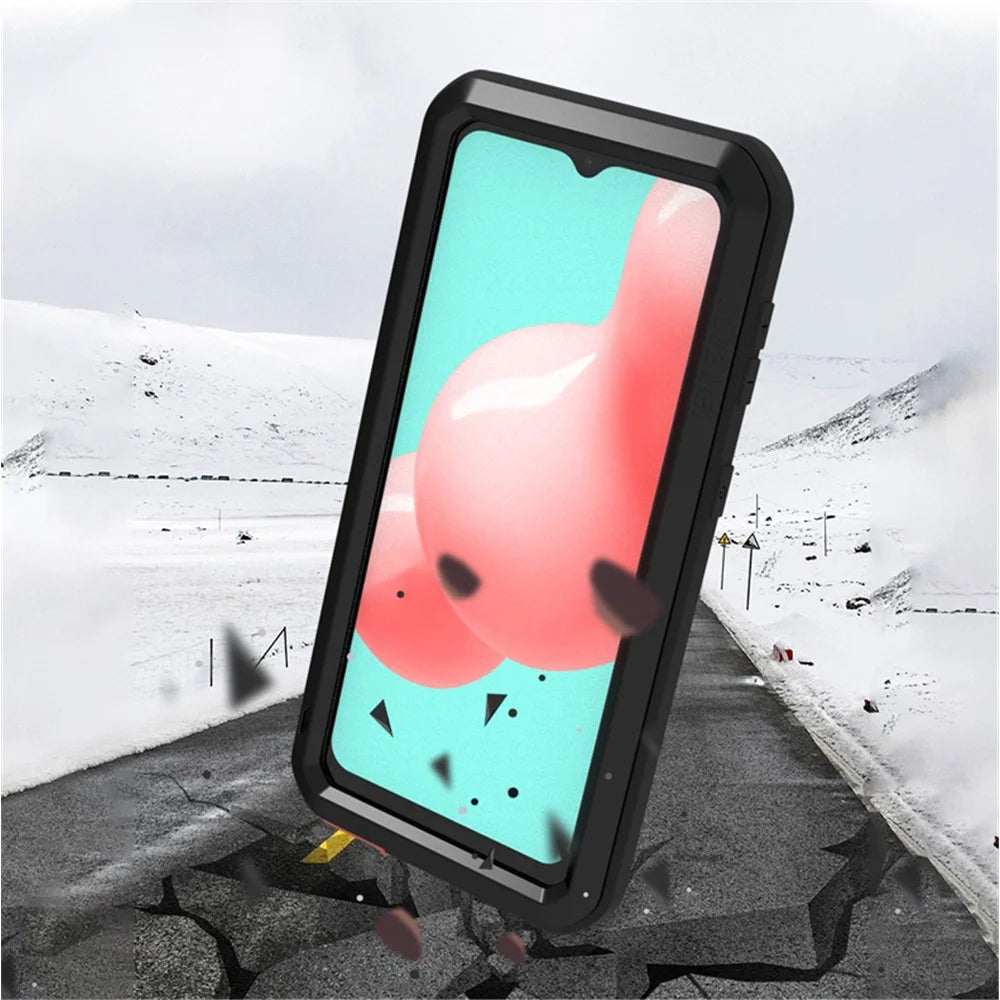 LOVE MEI Shockproof Dropproof Dustproof Powerful Phone Case with Tempered Glass Film for Samsung Galaxy A32 5G / M32 5G - Black - 2