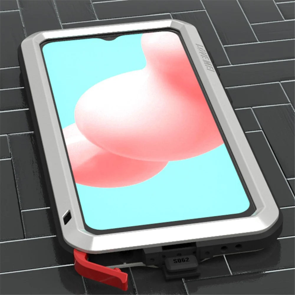 LOVE MEI Shockproof Dropproof Dustproof Powerful Phone Case with Tempered Glass Film for Samsung Galaxy A32 5G / M32 5G - Black - 3