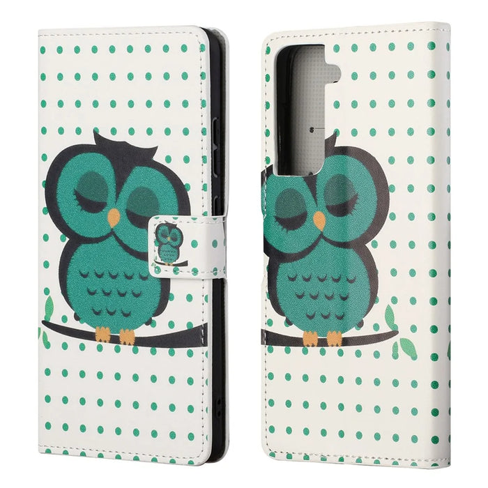Pattern Printing Leather Wallet Stand Case for Samsung Galaxy S21 FE - Single Owl - 1