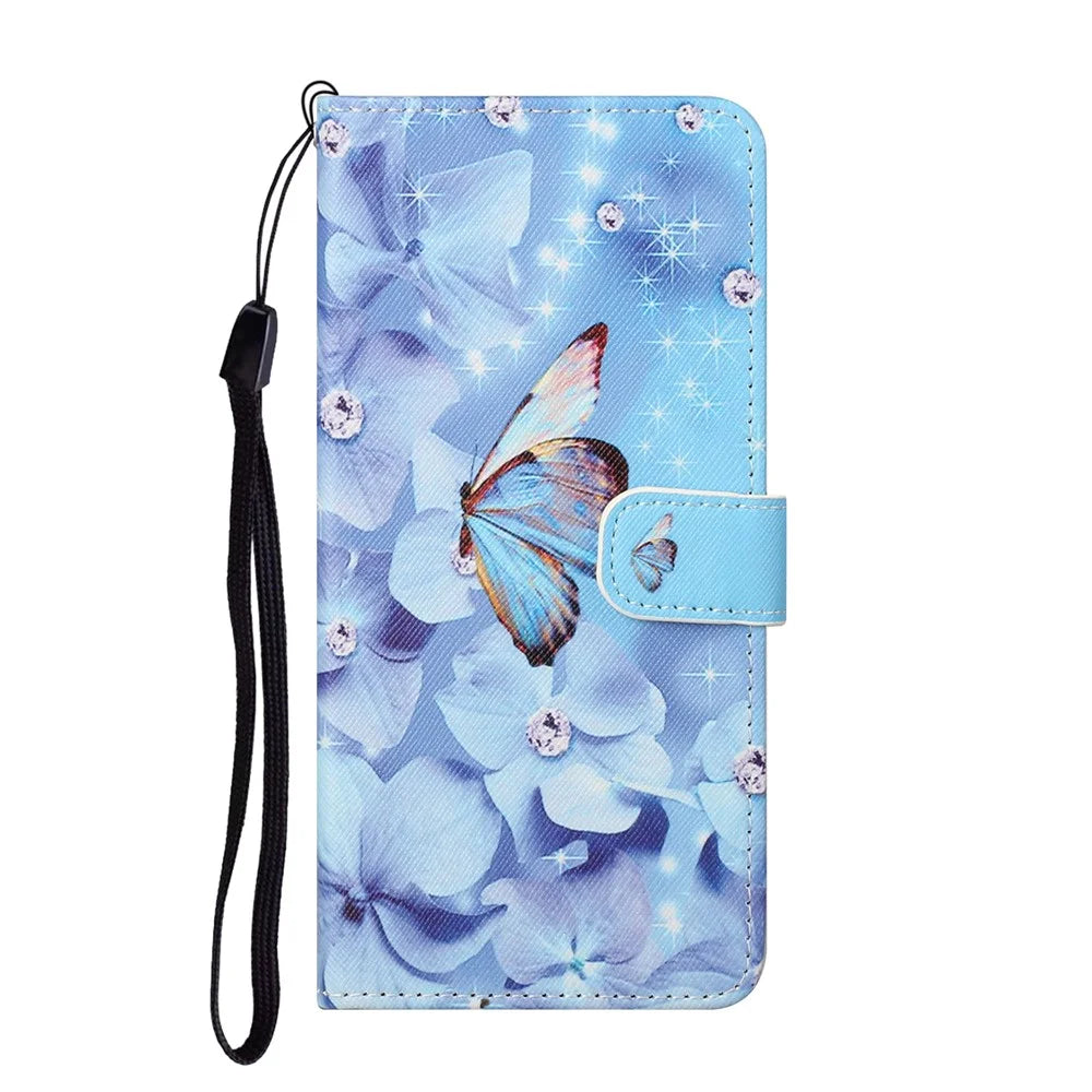New Pattern Printing Cross Texture Leather Wallet Stand Case for Samsung Galaxy S21 FE - Butterfly and Flower - 2