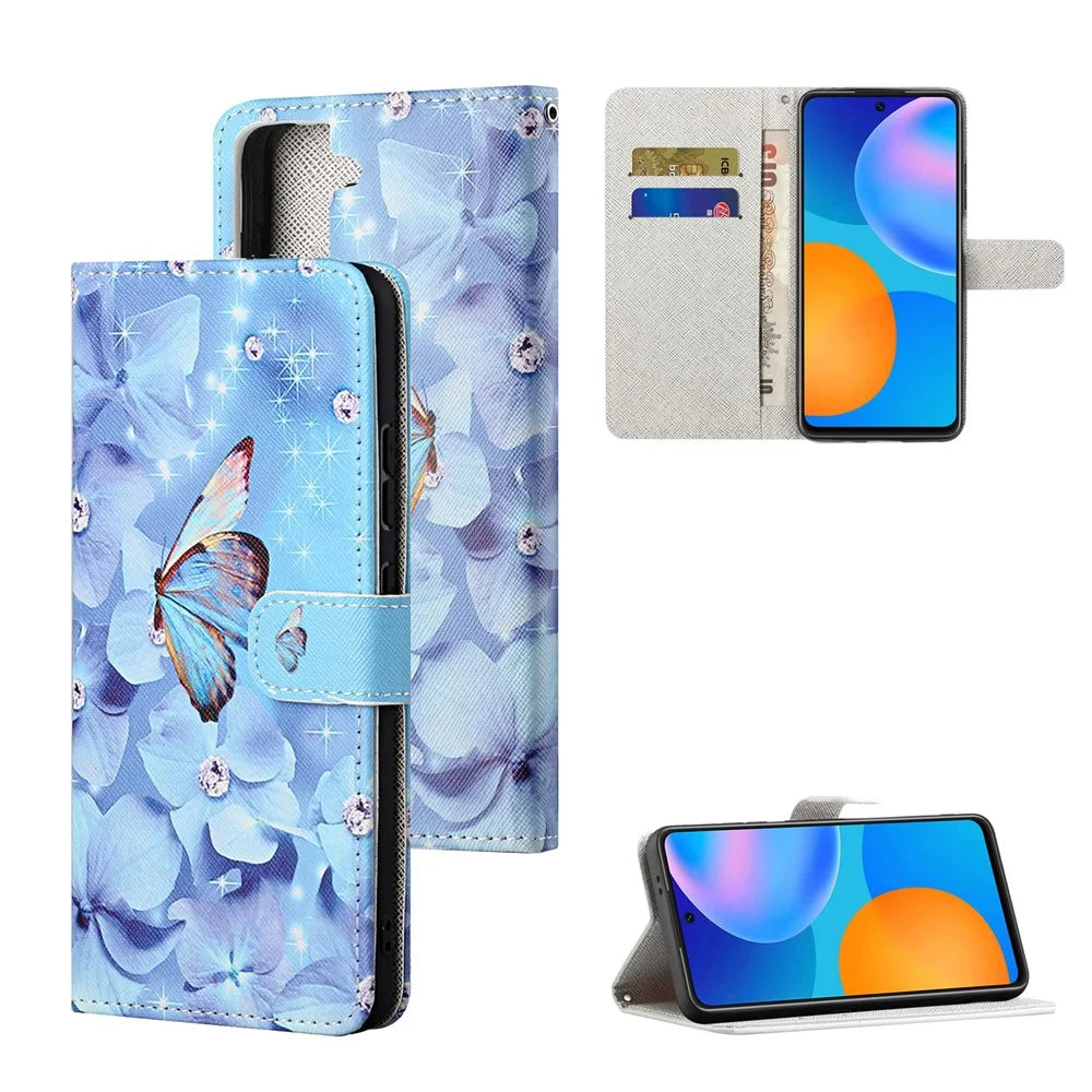 New Pattern Printing Cross Texture Leather Wallet Stand Case for Samsung Galaxy S21 FE - Butterfly and Flower - 6