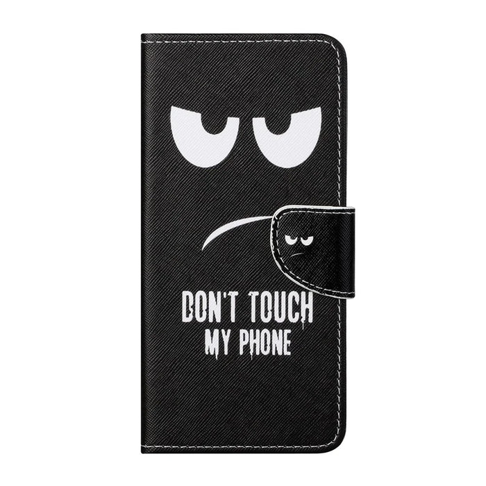 Pattern Printing Cross Texture Leather Wallet Stand Case for Samsung Galaxy S21 FE Cover - Don't Touch My Cell Phone - 2