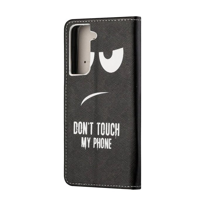 Pattern Printing Cross Texture Leather Wallet Stand Case for Samsung Galaxy S21 FE Cover - Don't Touch My Cell Phone - 3