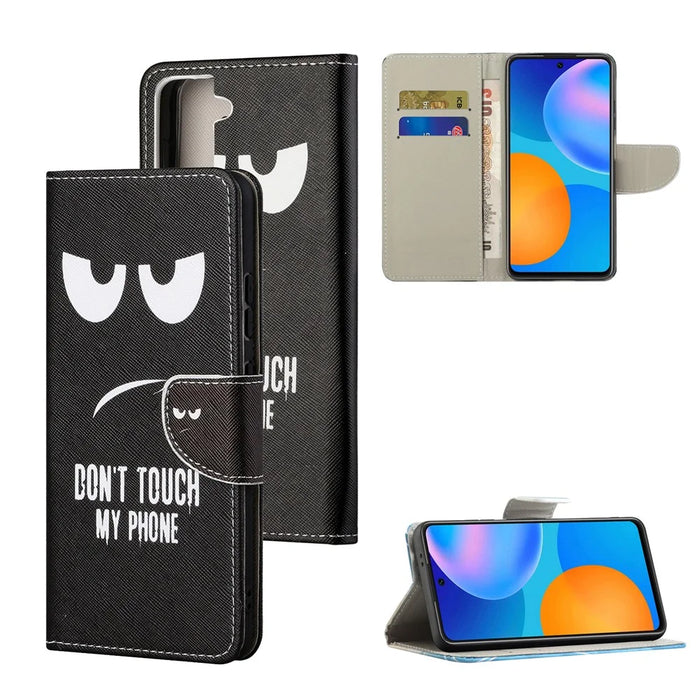 Pattern Printing Cross Texture Leather Wallet Stand Case for Samsung Galaxy S21 FE Cover - Don't Touch My Cell Phone - 6