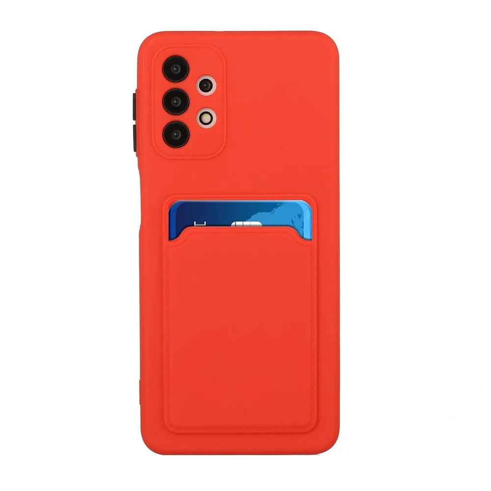 Drop-resistant Soft TPU Phone Case with Card Holder Cover for Samsung Galaxy A32 4G - Watermelon Red - 2