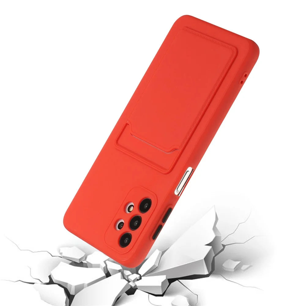Drop-resistant Soft TPU Phone Case with Card Holder Cover for Samsung Galaxy A32 4G - Watermelon Red - 3