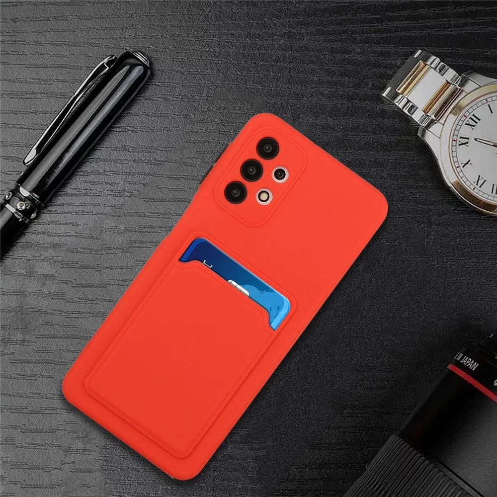 Drop-resistant Soft TPU Phone Case with Card Holder Cover for Samsung Galaxy A32 4G - Watermelon Red - 6