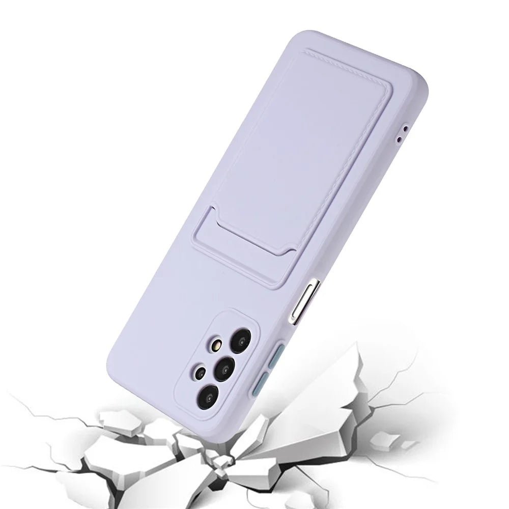 Drop-resistant Flexible TPU Phone Case with Card Holder Cover for Samsung Galaxy A72 4G/5G - Purple - 3