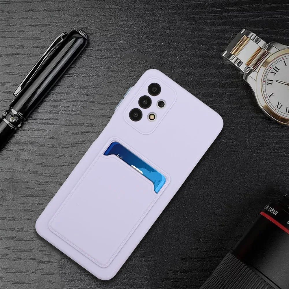 Drop-resistant Flexible TPU Phone Case with Card Holder Cover for Samsung Galaxy A72 4G/5G - Purple - 6