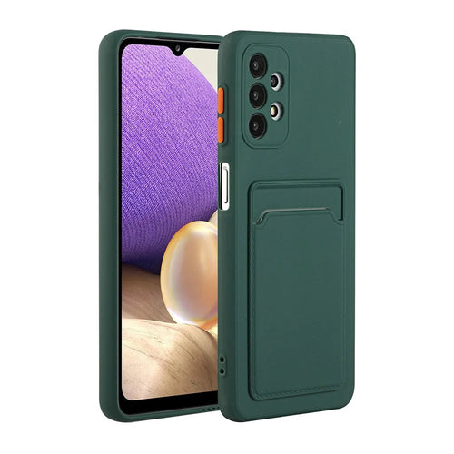 Well-Protected Flexible TPU Phone Case with Card Holder Cover for Samsung Galaxy A32 5G/M32 5G - Dark Green - 1