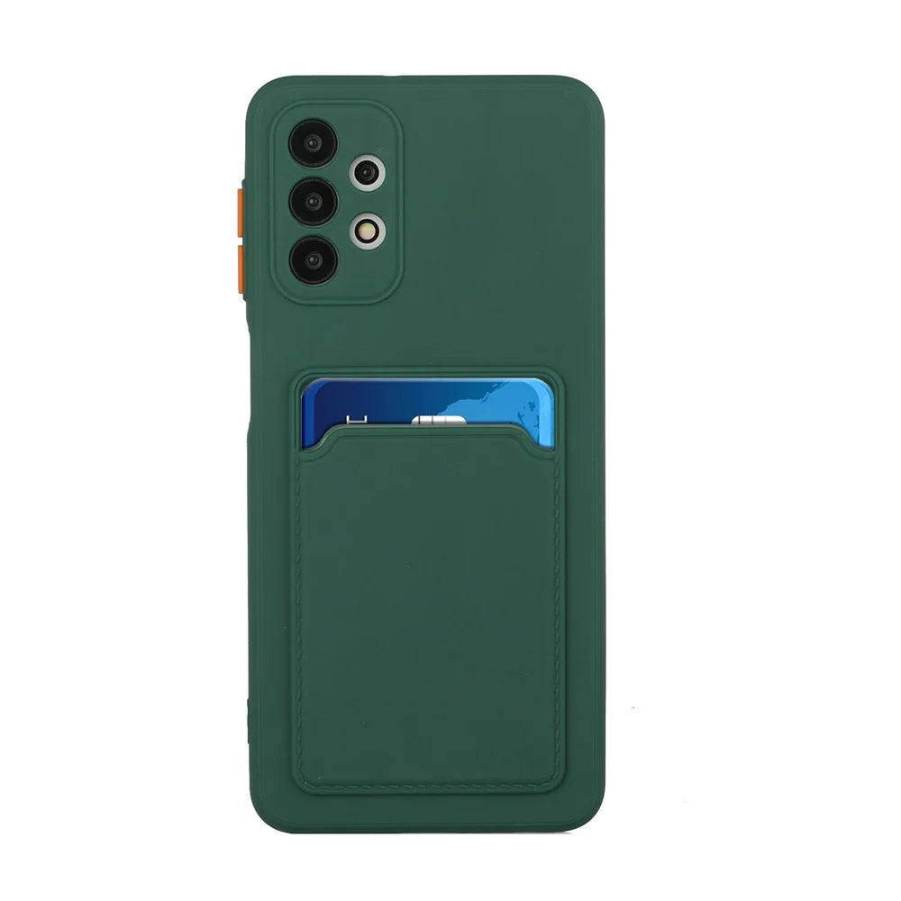 Well-Protected Flexible TPU Phone Case with Card Holder Cover for Samsung Galaxy A32 5G/M32 5G - Dark Green - 2