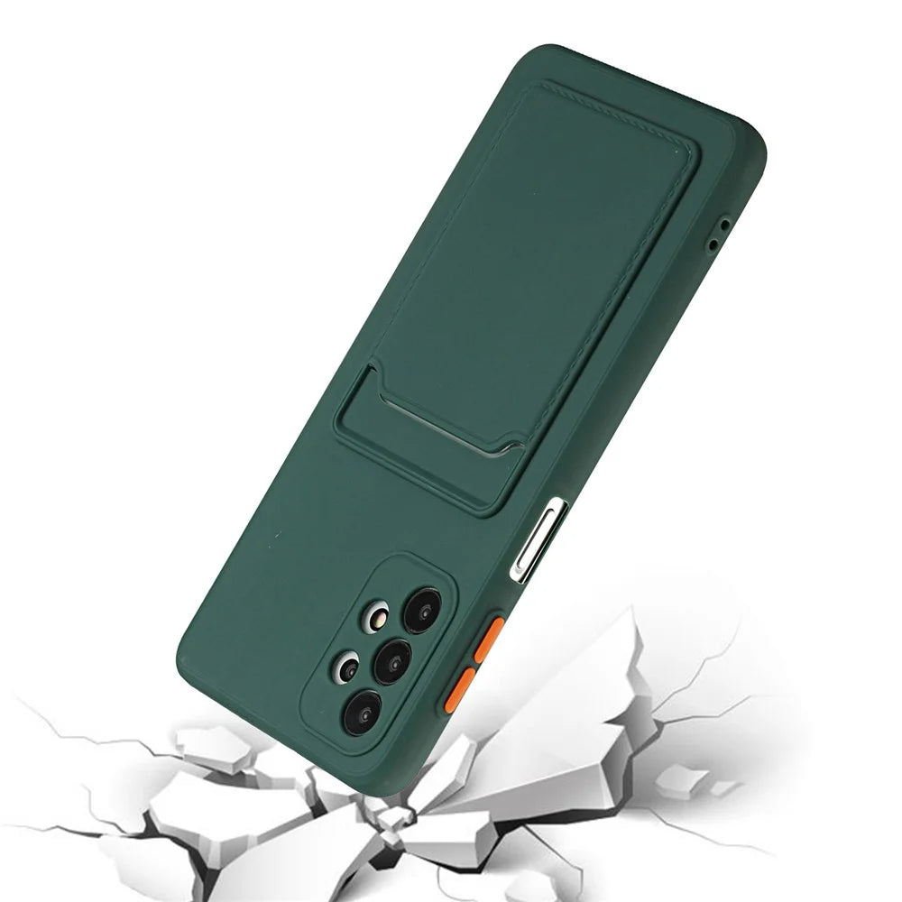 Well-Protected Flexible TPU Phone Case with Card Holder Cover for Samsung Galaxy A32 5G/M32 5G - Dark Green - 3