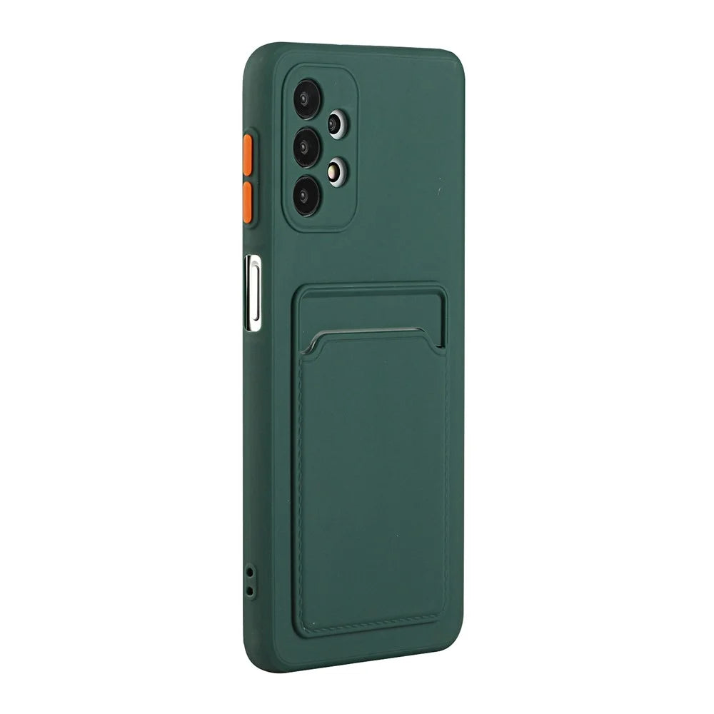 Well-Protected Flexible TPU Phone Case with Card Holder Cover for Samsung Galaxy A32 5G/M32 5G - Dark Green - 4