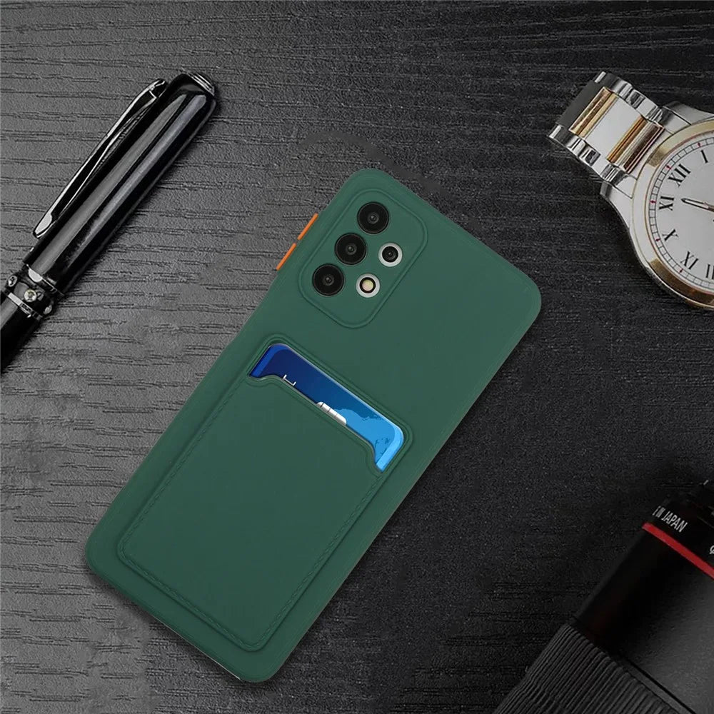 Well-Protected Flexible TPU Phone Case with Card Holder Cover for Samsung Galaxy A32 5G/M32 5G - Dark Green - 6