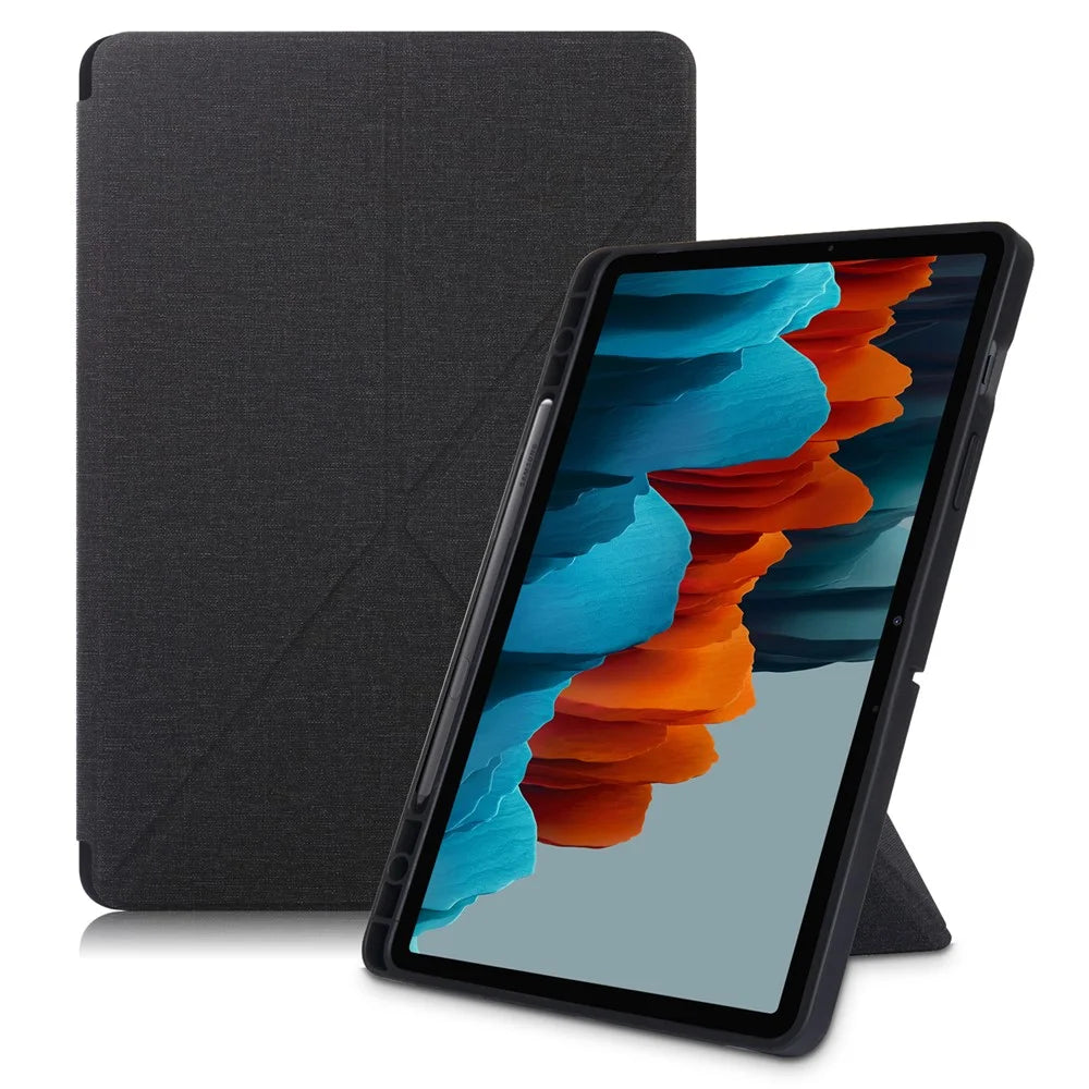 Origami Stand Strong Magnet Leather Smart Case with Pen Slot for Samsung Galaxy Tab S7 T870 T875/Tab S8 - Black - 1