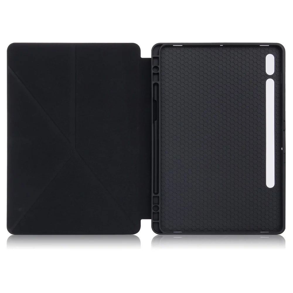 Origami Stand Strong Magnet Leather Smart Case with Pen Slot for Samsung Galaxy Tab S7 T870 T875/Tab S8 - Black - 4