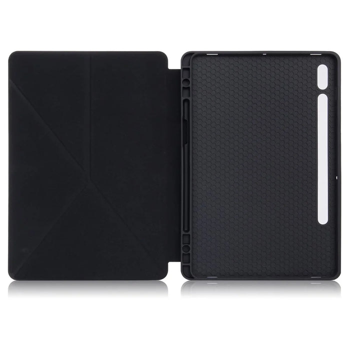 Origami Stand Wake Sleep Smart Leather Case with Pen Holder for Samsung Galaxy Tab S7+ T970 T975 / Tab S8+ - Black - 5