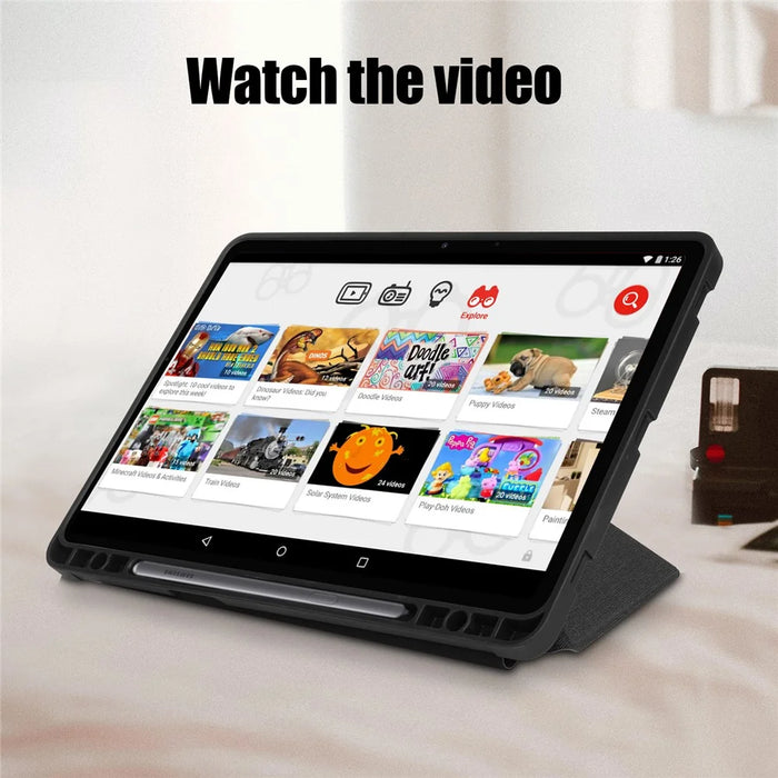 Origami Stand Wake Sleep Smart Leather Case with Pen Holder for Samsung Galaxy Tab S7+ T970 T975 / Tab S8+ - Black - 6