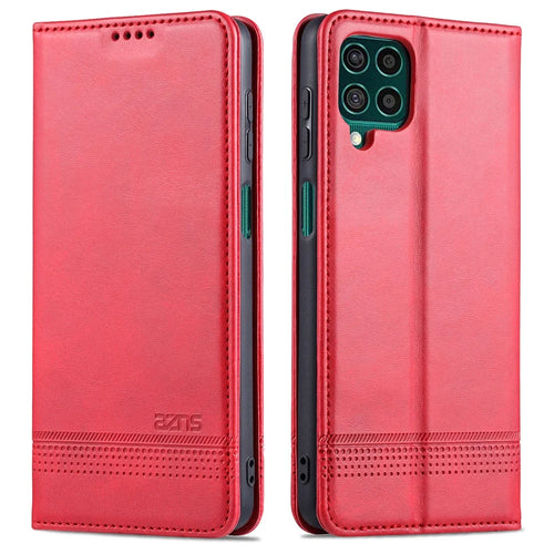 AZNS Wallet Design Auto-absorbed Magnet Well-Protected Leather Stand Mobile Shell Case for Samsung Galaxy F62/M62 - Red - 1