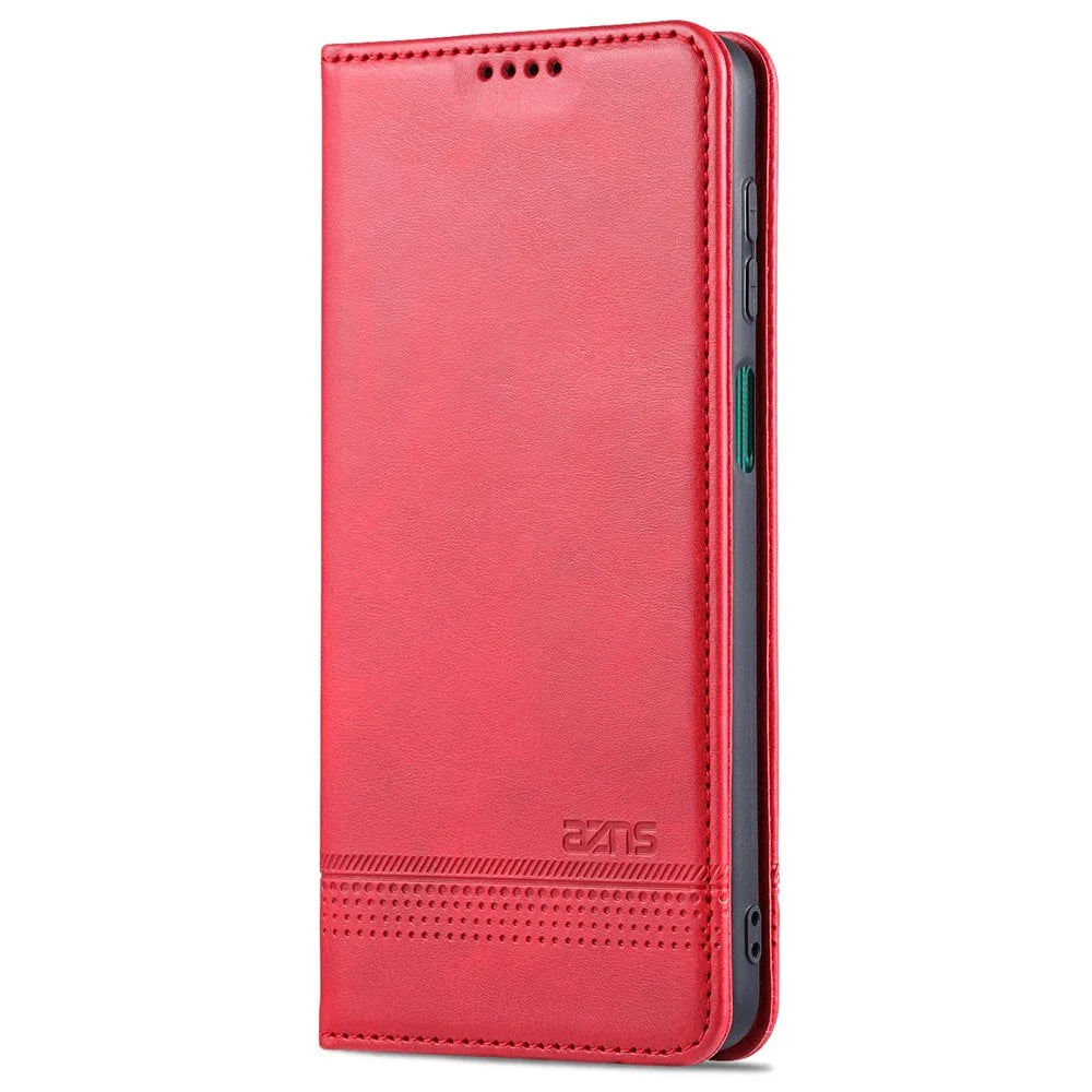 AZNS Wallet Design Auto-absorbed Magnet Well-Protected Leather Stand Mobile Shell Case for Samsung Galaxy F62/M62 - Red - 4