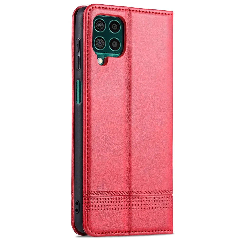 AZNS Wallet Design Auto-absorbed Magnet Well-Protected Leather Stand Mobile Shell Case for Samsung Galaxy F62/M62 - Red - 5